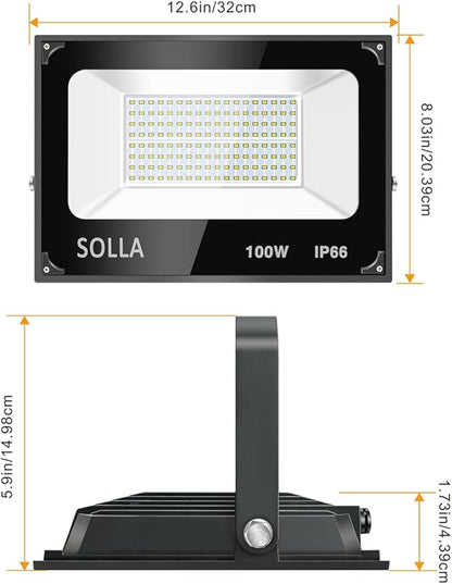 SOLLA 2 Pack 100W Led Flood Light, 8000lm 6000K Daylight White Exterior Flood Lighting, Outdoor Indoor Flood Light Fixture Landscape Security Floodlight Spotlight for Yard, Garden, Garage, Rooftop