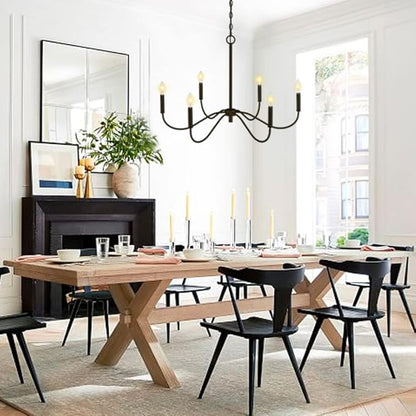 Farmhouse Black Chandelier Rustic Candle 6-Light Pendant Light 30 Inches Adjustable Height Ceiling Light Fixture for Living Room Kitchen Island Dining Room Bedroom Foyer