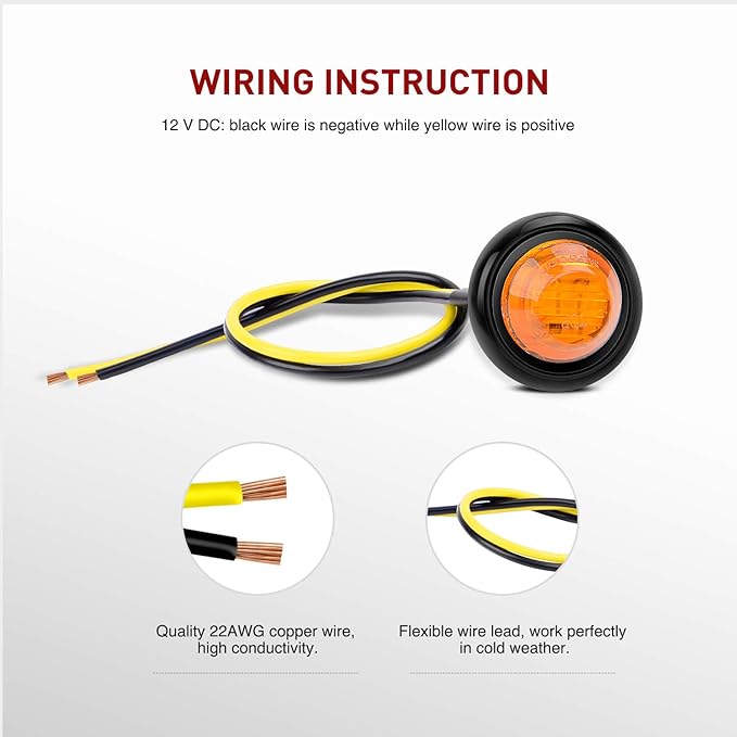 Nilight TL-03 10 PCS 3/4” Round Clearance LED Front Rear Side Indicator Bullet Marker Light for Truck RV Car Bus Trailer Van Caravan Boat (12V, Amber)