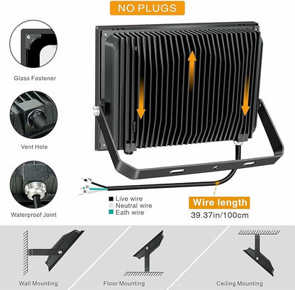 2 Pack 150W Led Flood Lights, 15000lm 6000K Daylight White Exterior Flood Lighting, Outdoor Indoor Lights Fixture, Security Floodlight Spotlight for Yard, Garden, Garage, Rooftop