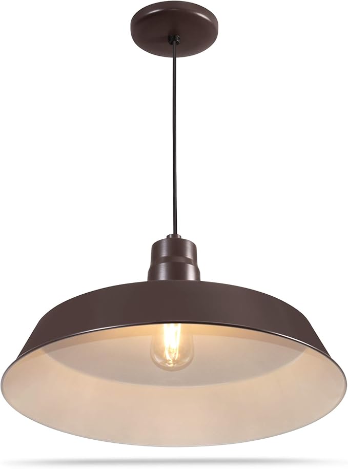 17-inch Architectural Bronze Pendant Barn Light Fixture with 10ft Adjustable Cord, Ceiling-Mounted Vintage Hanging Light Fixture for Indoor Use, 120V Hardwire, E26 Base LED Compatible, UL Listed