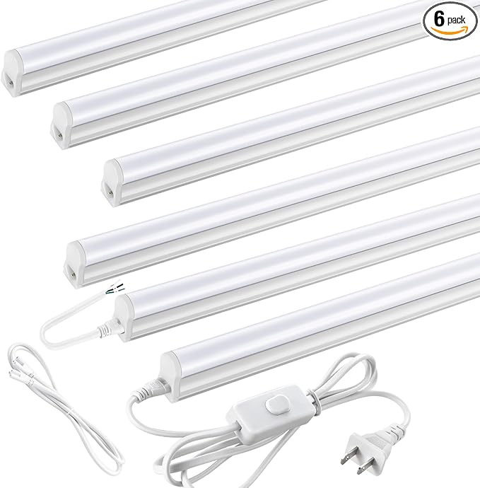 Pak 4FT LED Shop Lights, 2300LM 6500K Cool White, 20W Energy-Saving Super Bright Linkable T5 Ceiling and Under Cabinet Lighting Fixture for Garage, Workshop, Basement, Warehouse, FCC Certified, 6 Pack