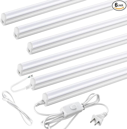 Pak 4FT LED Shop Lights, 2300LM 6500K Cool White, 20W Energy-Saving Super Bright Linkable T5 Ceiling and Under Cabinet Lighting Fixture for Garage, Workshop, Basement, Warehouse, FCC Certified, 6 Pack