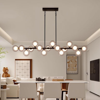 Chandeliers for Dining Room, Modern Globe Chandelier with 16 Double Glass Lampshades, Large Linear Sputnik Chandelier for Dining Room Kitchen Island - Black