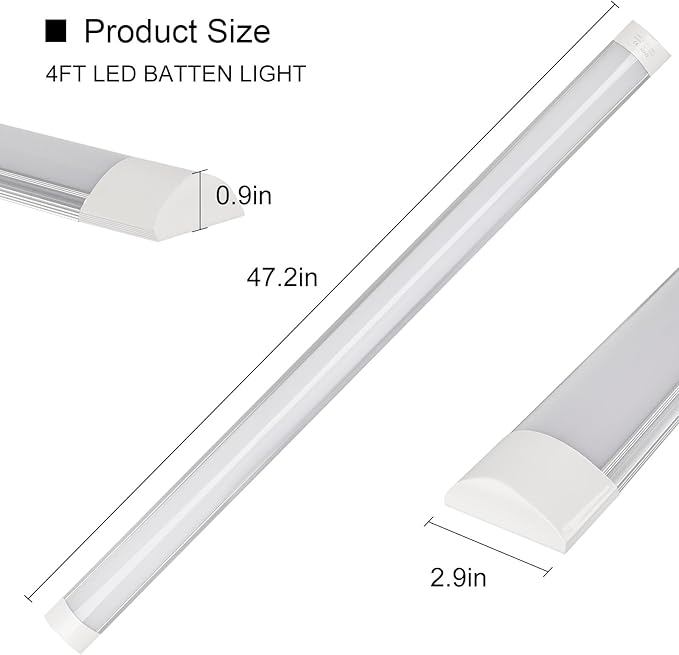 4-Pack 4FT LED Batten, Close to Ceiling Light fixtures, 40W, Ultra-Thin Day Light, 4000K, IP20, LED Ceiling Light for Garage, Stores, Warehouse, Office, Corridor, supermarkets, etc.