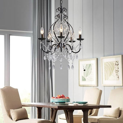 Saint Mossi 5-Lights Crystal Chandelier with Plug, Farmhouse Pendant Light Fixtures, H24 x D17,Chain Adjustable Max 59", Black Finish