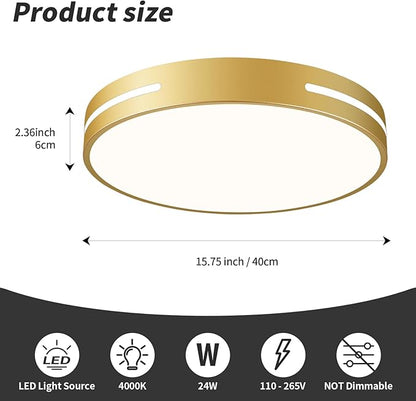 Modern Gold Flush Mount Ceiling Light Mid-Century LED Ceiling Light Bedroom Light Fixture Minimalist Ceiling Lamp for Living Room Kitchen Hallway Bedroom 15.75 Inch