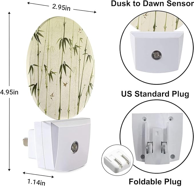 Bamboo Night Light Bamboo Forest Retro Green Night Lights Plug into Wall for Boys Girls, Plug-in Nightlight 0.5W LED Lighting for Stairway Hallway Bedroom