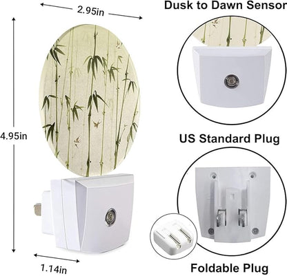 Bamboo Night Light Bamboo Forest Retro Green Night Lights Plug into Wall for Boys Girls, Plug-in Nightlight 0.5W LED Lighting for Stairway Hallway Bedroom