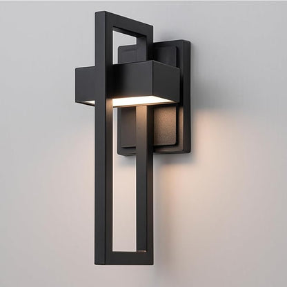 Modern Outdoor Wall Light, 15W LED Exterior Lighting Fixture, 3000K Warm White Matte Black Wall Sconce for Front Door, Porch, Garage and Patio