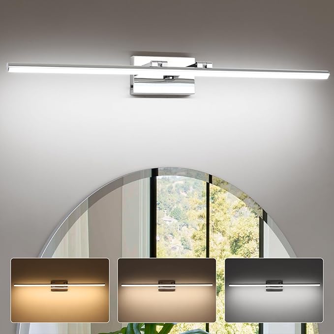LED Bathroom Vanity Light, Modern Bathroom Light Fixture Over Mirror (3000K/4000K/6000K, Dimmable), Vanity Light Bar with Angle Adjustable, 40 Inch, Chrome
