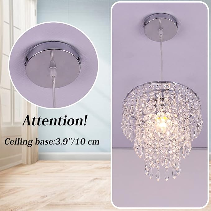 FRIXCHUR Mini Crystal Chandelier Lighting Fixture Flush Mount Ceiling Light Shade Chrome Lampshade Crystal Pendant Light for Hallway Girls Room Closet Dining Room Bathroom E26