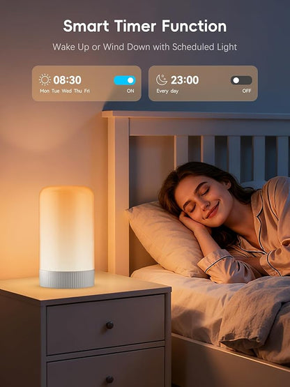 RGBICWW Smart Table Lamp, Touch Bedside Lamp with App Control, LED Desk Lamp with Music Sync, 30+ Scenes & 16M Colors, Color Changing Lamp for Bedroom Living Room Gaming Dimmable Night Light, Grey