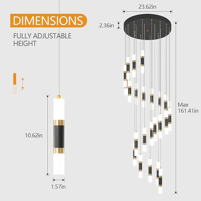 24-Light Modern Kitchen Island Dimmable LED Modern Black Gold Ceiling Pendant Light Living Room Bedroom Foyer LED 144W Stairs Large Chandelier