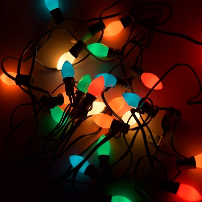 Abeja C7 LED Multicolor Christmas Lights, 25Ft Outdoor Christmas String Lights with 27 Shatterproof Bulbs, Green Wire Vintage Decor for Xmas Tree, Patio, Roofline, Garden, Party Indoor Outdoor