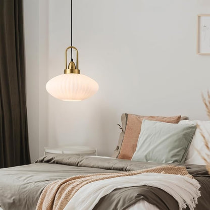 12 Inch Milk Glass Pendant Lights Vintage Chandelier Pendant Lighting Modern Mid Century Hanging Lights Adjustable Kitchen Island Light for Dining Room Bedroom Hallway