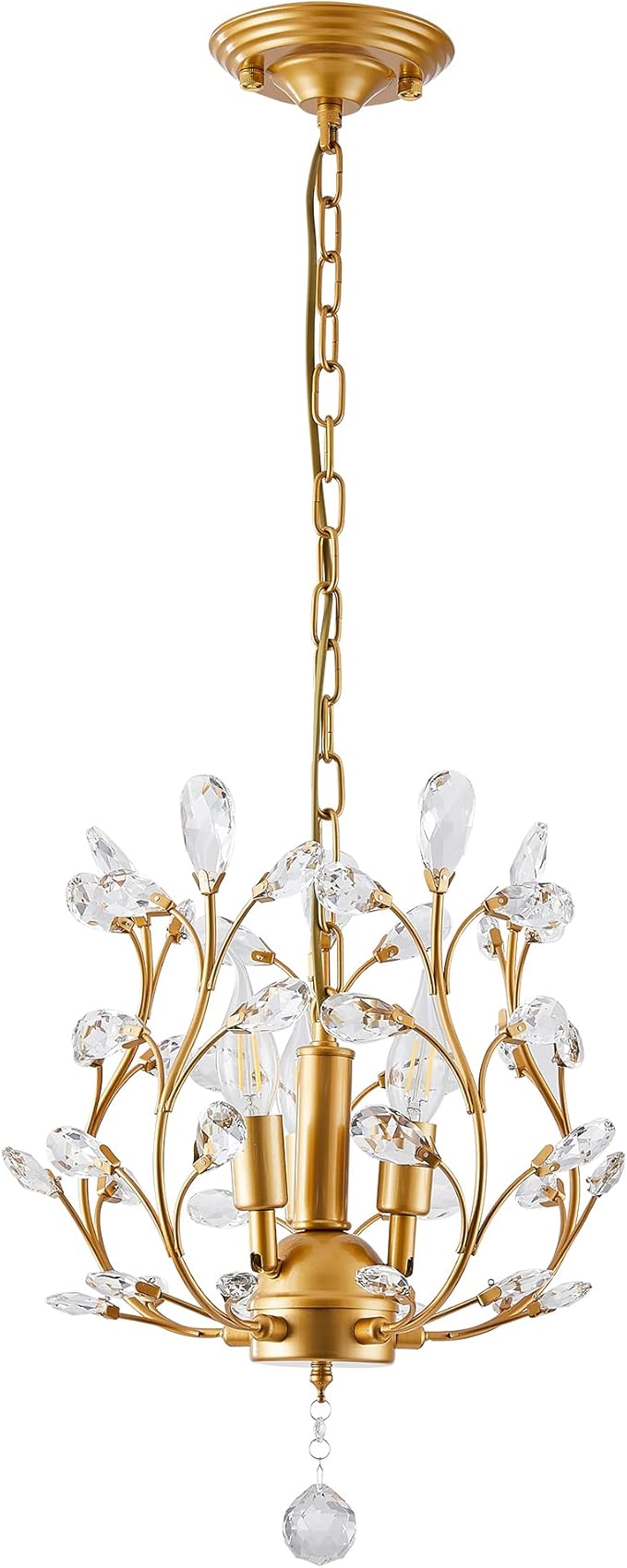 Garwarm 3-Light Crystal Chandeliers,Ceiling Lights,Crystal Pendant Lighting,Ceiling Light Fixtures for Living Room Dining Room Bedroom Restaurant Porch(Gold)