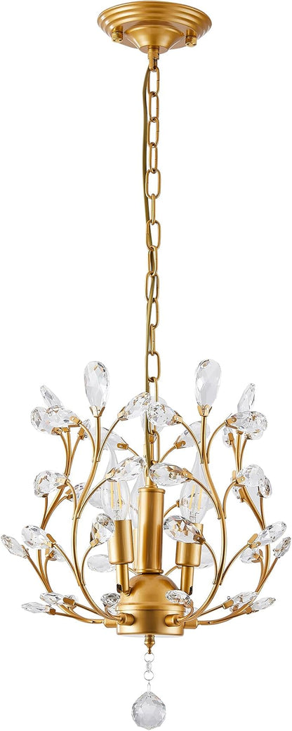 Garwarm 3-Light Crystal Chandeliers,Ceiling Lights,Crystal Pendant Lighting,Ceiling Light Fixtures for Living Room Dining Room Bedroom Restaurant Porch(Gold)