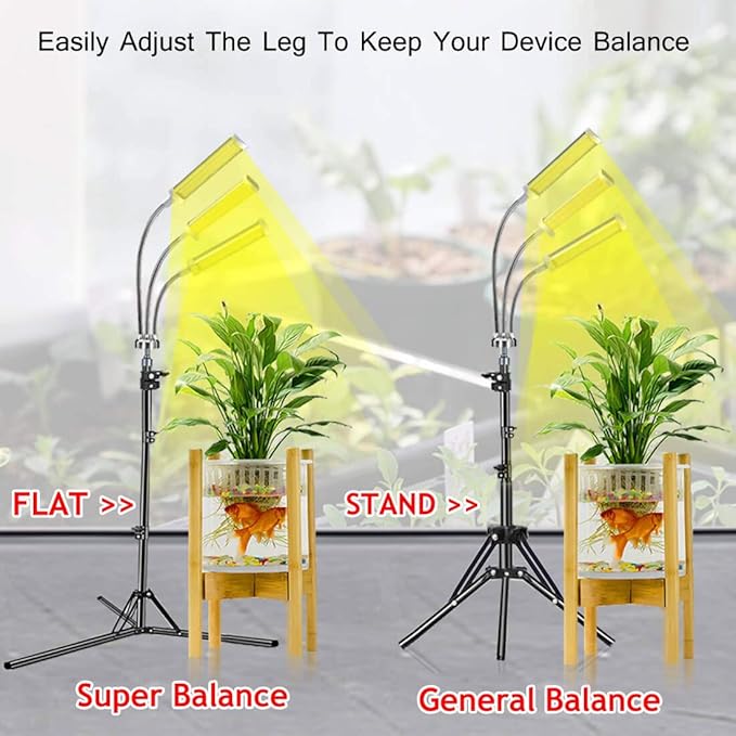 Grow Light Floor LED Grow Light with Stand, Tri-Head Sunlike Full Spectrum Plant Light for Indoor Plants,Tripod Stand Adjustable 15-47 in & 3 Modes
