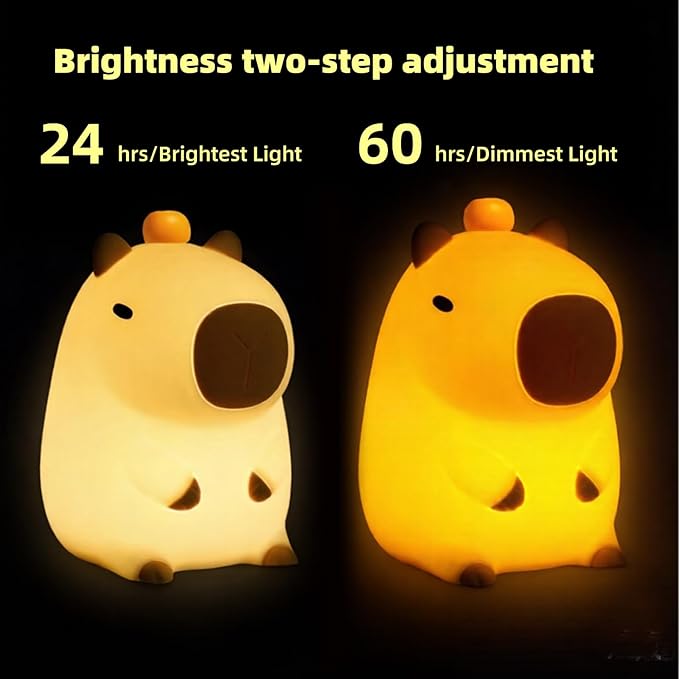 Night Light,Cute Tangerine LED Squishy Novelty Animal Night Lamp,Dimmable Soft Silicone Nursery Nightlight for Kids, Rechargeable Bedroom Touch Lamp, Dorm Decor, Gift(Capybara)