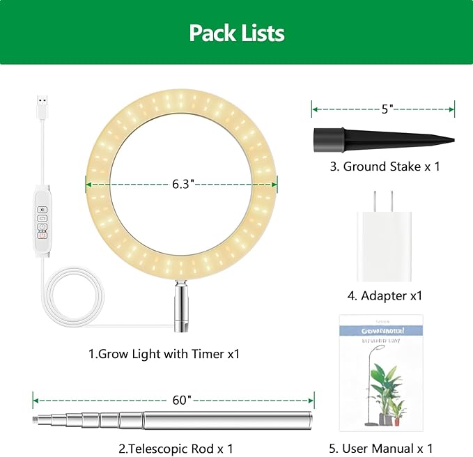 SDOVUERC Full‑Spectrum Grow Lights for Indoor Plants – Adjustable Height Plant Lamp with Wood‑Grain Finish, 6/12/18H Timer, 3 Color Modes, Perfect Plant Lights for Houseplants Growing.(Pack 1)