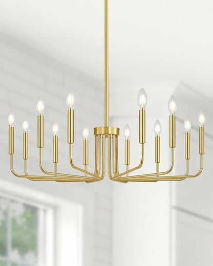 Yunnix 12-Light Gold Chandelier, 35" Extra Large Modern Gold Chandelier Brushed Gold Chandelier Light Fixture - Gold Farmhouse Chandelier for Dining Room, Living Room, Kitchen Island, Hall, Foyer
