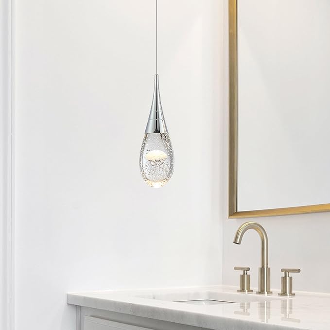 JoollySun Mini Crystal Pendant Light: Modern Dimmable 3-Color(3000k-6000k) LED Pendant for Kitchen Island Bathroom - Polished Chrome