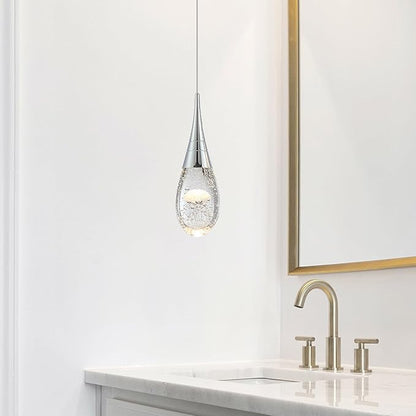 JoollySun Mini Crystal Pendant Light: Modern Dimmable 3-Color(3000k-6000k) LED Pendant for Kitchen Island Bathroom - Polished Chrome