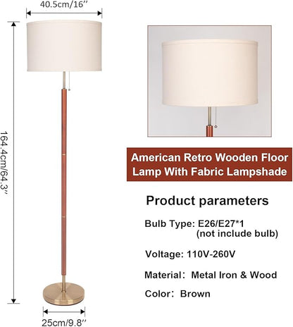 Modern Floor Lamp,Mid Century Living Room Lamp, 64" Standing Lamp with Beige Fabric Lampshade for Bedroom, Study Room and Office, Reading Room Black Pole Light Without Bulb
