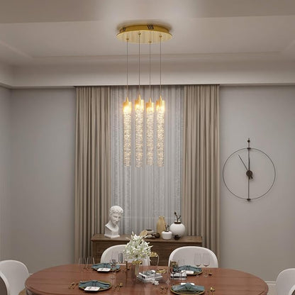 ykolupty 4-Light Pendant Lights Kitchen Island Mini Chandelier,Modern Gold Pendant Light with Remote Control,Teardrop Hanging Light Fixture for Dining Room Hallway
