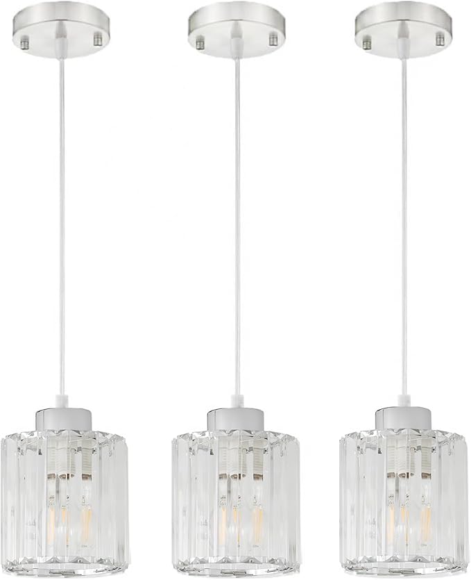 Silver 3-Pack Pendant Lighting for Kitchen Island, Hanging Light Fixture for Ceiling, Farmhouse Dining Room Lights for Bedroom, Hallway, Kitchen Island Lighting, E26 Base, Bulbs Not Included