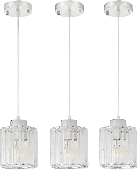 Silver 3-Pack Pendant Lighting for Kitchen Island, Hanging Light Fixture for Ceiling, Farmhouse Dining Room Lights for Bedroom, Hallway, Kitchen Island Lighting, E26 Base, Bulbs Not Included