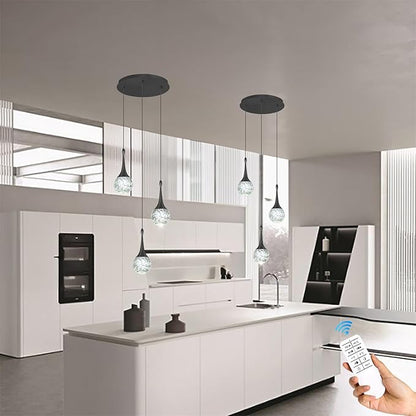 Flashing God Pendant Light Fixtures 3-Light Kitchen Island Pendant Lights Modern Black Chandelier Dimmable LED Pendant Lighting for Kitchen Island Dining Room