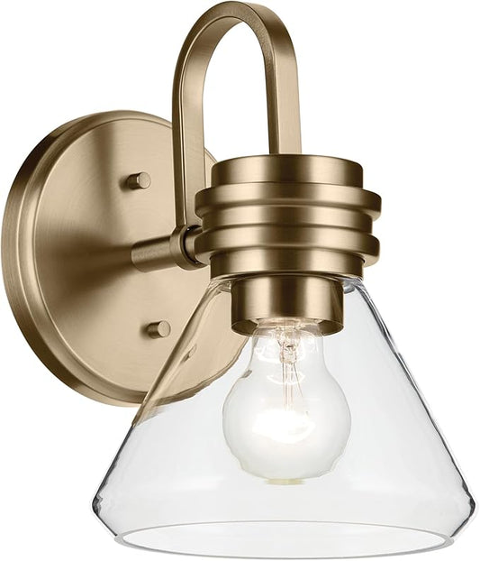 Kichler Farum 7.25" 1-Light Wall Sconce Bathroom Vanity Light Fixture with Clear Glass in Champagne Bronze for Modern Lighting Over Mirror (7.25" W x 9.5" H) 55153CPZCLR