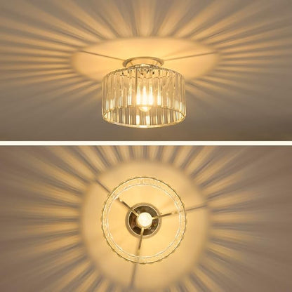 Crystal Ceiling Light Fixture, Chrome Close To Ceiling Light Fixtures, Modern Semi Flush Mount Ceiling Light, Hallway Lighting Fixture Chandelier for Bathroom Bedroom Porch Kitchen Living Room, 11in