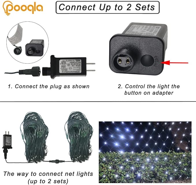 Cool White Net Lights, 360 LED Outdoor Christmas Net String Lights, 21 ft x 5 ft Large Net Mesh String Lights, 8 Modes Twinkle Lights Connectable Plug in for Bushes Christmas Yard Garden Party Decor