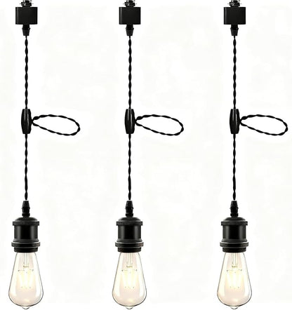 Universal H-Type Track Pendant Lighting Kit with 3 Bulbs, 3-Pack Black Hanging Track Lighting Fixtures, 4000K Natural Light, E26 Base for Kitchen Island, Dining Room & Living Area