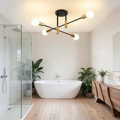 Modern Sputnik Chandelier 4-Light Adjustable Ceiling Light Fixture Black and Gold Semi Flush Mount Ceiling Lamp with E26 Base Industrial Ceiling Light for Dining Room Bedroom Living Room