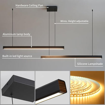 Modern 2-Light Chandelier, 39IN+39IN Pendant Light Fixtures Hanging with Remote Control 3000k-6500K Adjustable Color Temperature，Aluminum Island Lighting Lamp for Dining Room, Living Room