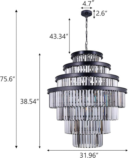 Wellmet Smoke Gray Luxury 7-Tier Chandelier - Large Black Crystal Chandelier for Living, Dining, Porch, Entryway, Hallway, Restaurant - 31''W