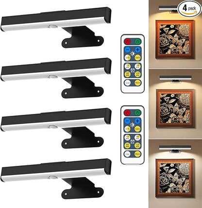 4Pack Wireless Picture Light with Remote,Battery Operated Wall Sconces for Wall Decor,3 Color Timer&Dimmable Paintings Light LED Art Display Lamp Picture Frame Light for Artwork Posters Gallery-Black