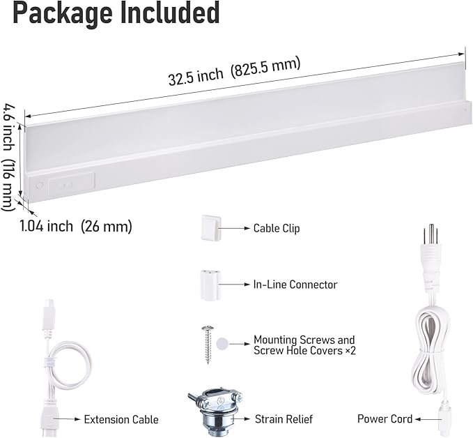 TORCHSTAR Ultra-Slim LED Under Cabinet Lighting Fits 36 Inch Cabinets, 5CCT 20W 1500LM, Hardwired & Plug-in, 120V CRI90 Linkable Dimmable Thin Under Counter Lights for Kitchen, ETL T24