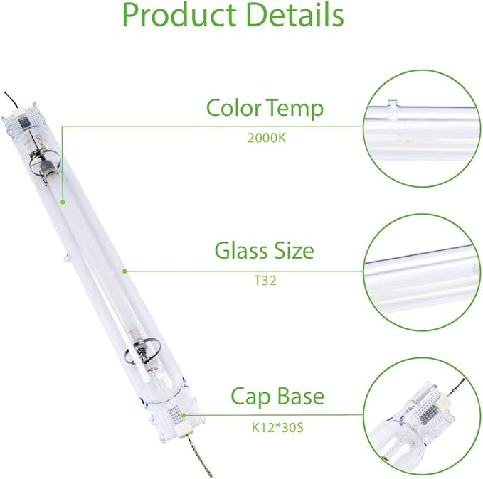 1000W Double Ended HPS Grow Light Bulb,High PAR Enhanced Red and Orange Spectrums CCT 2000K, Ultra Bright 155000 Lumens,1000W High Pressure Sodium Grow Lamp,1000 Watt DE HID Grow Bulb