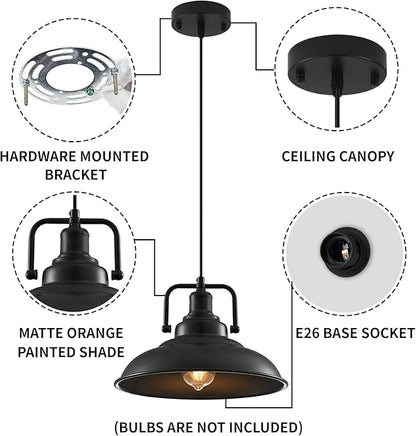 Black Pendant Light 12.5 inches 2 Packs, Farmhouse Pendant Light, Modern Pendant Lights, Kitchen Pendant Lights, Pendant Lights Kitchen Island for Dinning Room Entryway Barn