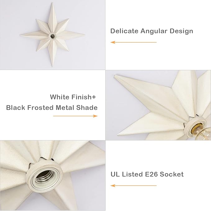 16 inch Flush Mount Ceiling Light, Modern Farmhouse White Star Ceiling Light, Vintage Star Light Fixtures Ceiling for Hallway, Entryway, Study Room, Bedside, Stair, Foyer, Kitchen, Bathroom