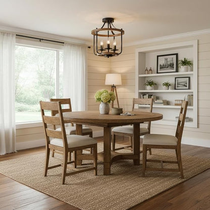 Farmhouse Semi Flush Mount Ceiling Light Fixtures, Industrial Rustic Ceiling Lamp Metal Cage Hallway Light Fixtures(3-Light Wood Finish)
