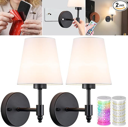 Vimhou Peel and Stick Wall Sconces, Stick On Wall Sconce Set of 2, Battery Operated Wireless Wall Light, No Drill Adhesive Wall Lamp, Corn Bulb with 10000mAh Rechargeable Battery, Bedroom Wall Decor