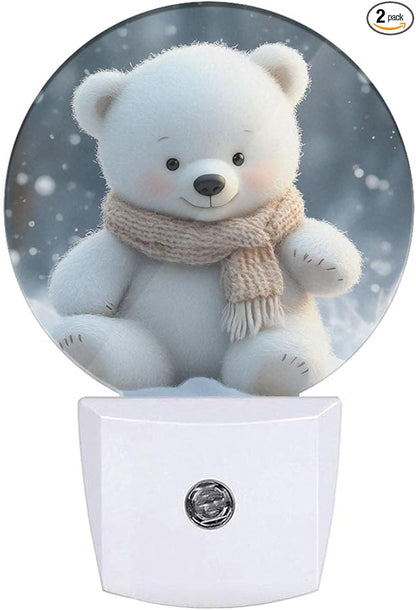 EKOBLA Cute Bear Night Light, Lovely White Bear Pattern Plug into Wall with Dusk to Dawn Sensor, 0.5W LED Energy Saving Nightlight for Bedroom, Bathroom, Hallway