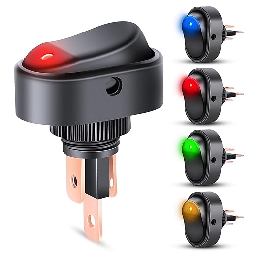 Nilight 5PCS LED Lighted Rocker Switch 12V Illuminated ON Off Toggle Switches 30A 3Pin SPST Oval Shaped 12mm Hole Red Yellow Blue Green for Car Truck RV Motorcycles Marine Boats
