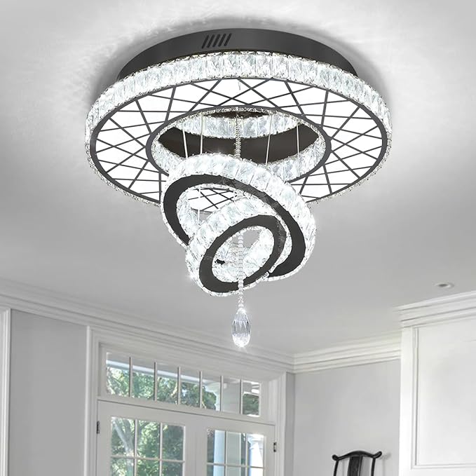 HAIXIANG LED Chandelier Modern Ceiling Dimmable Light Fixture Crystal Chandelier for Bedroom Dining Room Black